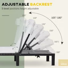 Outsunny Rattan Sun Lounger, 5-Level Adjustable Garden Lounger Recliner with Cushion and Headrest, Outdoor Reclining Sunbed, Steel Frame Garden Chair for Patio, Beach, Terrace, Cream White - 4