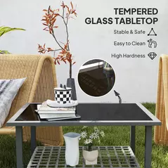 Outsunny Outdoor Rattan Coffee Table with Tempered Glass Top, Storage Shelf, Foot Pads, for Patio, Balcony, Mixed-grey - 4