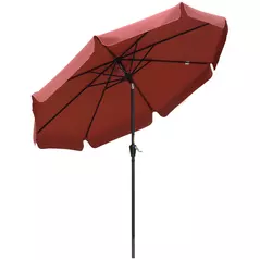 Outsunny 2.7m Patio Parasol Garden Umbrellas Outdoor Sun Shade Table Umbrella with Tilt, Crank, 8 Ribs, Ruffles, Wine Red - 1
