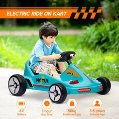 AIYAPLAY 6V Electric Go Kart for Kids with Music, Light, Horn, for 3-5 Years, Blue - 7