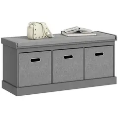 HOMCOM Three-Drawer Shoe Storage Bench, with Padded Top Seat - Grey - 1