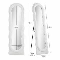 HOMCOM Wavy Velvet-Feel Full Length Mirror - White - 3