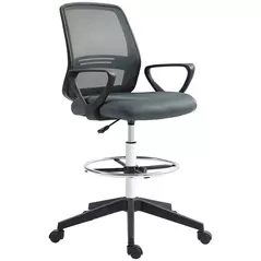 Vinsetto 102.5-126cm Draughtsman Office Chair, with Footrest - Grey - 1