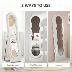 HOMCOM Wavy Velvet-Feel Full Length Mirror - White - 6