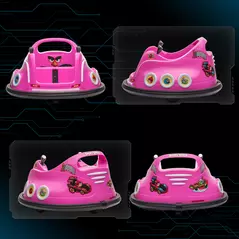 AIYAPLAY Angry Bird Licensed Waltzer Car, 12V Kids Bumper Car w/ Joysticks, Remote, Music LED Lights, Pink - 9