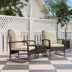 Outsunny Three-Piece Rocking Chair Rattan Bistro Set - Brown - 2