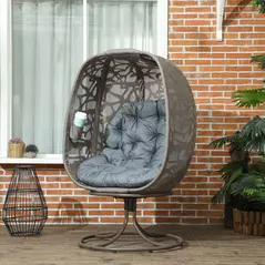 Outsunny Swivel Egg Chair with Cushions, Foldable Basket Seat and Metal Frame, Indoor Outdoor Lounge Chair for Balcony, Patio and Living Room, Grey - 2