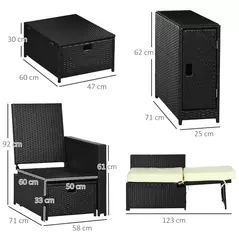 Outsunny 5PC PE Rattan Sun Lounger, Outdoor Wicker 5-level Adjustable Recliner Sofa Bed with Storage Side Table and Footstools, for Patio, Garden, Poolside, Black - 3