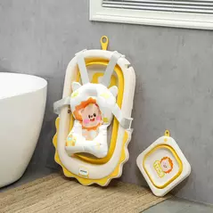 AIYAPLAY Foldable Baby Bath Tub Set with Bath Cushion, Wash Basin, Non-Slip Stand, Bottom, Yellow - 9