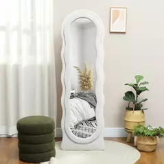 HOMCOM Wavy Velvet-Feel Full Length Mirror - White - 7