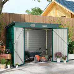 Outsunny 3.7 x 7.9ft Galvanised Steel Shed, with Latched Door and Padlock - Green - 2
