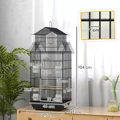 PawHut Metal Bird Cage with Plastic Swing, Perch, Food Container, Tray, Handle, for Finches, Canaries, 43 x 32.5 x 104cm - 3