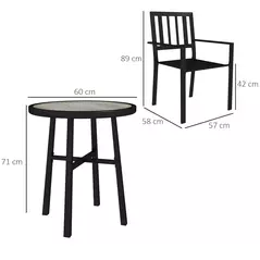 Outsunny 3 Piece Patio Bistro Set with Plastic Top, 2 Stackable Chairs, Galvanised Steel Frame, Grey - 3