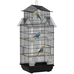 PawHut Metal Bird Cage with Plastic Swing, Perch, Food Container, Tray, Handle, for Finches, Canaries, 43 x 32.5 x 104cm - 1