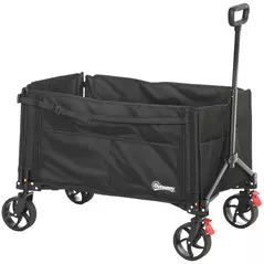 Outsunny Festival Trolley on Wheels, 150L Folding Camping Trolley Cart with Openable Sides, Adjustable Handle and Brakes for Shopping Beach Garden Fishing, Black - 1