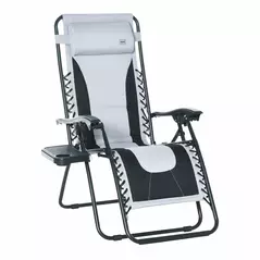 Outsunny Zero Gravity Lounger Chair, Folding Reclining Patio Chair with Padded Seat, Cup Holder, Soft Cushion and Headrest for Poolside, Camping, Light Grey - 1