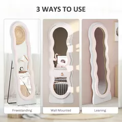 HOMCOM Wavy Velvet-Feel Full Length Mirror - Pink - 6