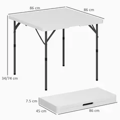 Outsunny 34/74cm Folding Camping Table, with Handle - White - 3