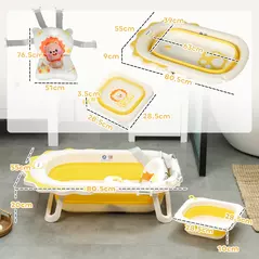 AIYAPLAY Foldable Baby Bath Tub Set with Bath Cushion, Wash Basin, Non-Slip Stand, Bottom, Yellow - 3