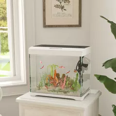 PawHut 27L Glass Fish Tank with Filter System, LED Light, Water Pump, for Betta, Goldfish, Shrimps, White - 2