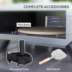 Outsunny Portable Wood Pellet Pizza Oven with 12" / 30cm Rotating Pizza Stone, Peel and Cover, Wood Fired Pizza Maker with Thermometer for Outdoor Garden Cooking - 7