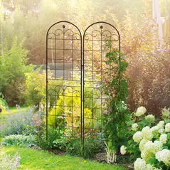 Outsunny Metal Trellis Set of 2, Garden Trellis for Climbing Plants Support Frames, Floral Design - 2