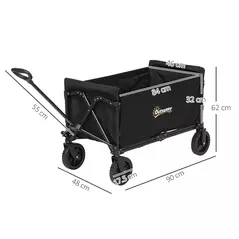 Outsunny 120L Festival Trolley on Wheels, Folding & Compact Camping Trolley Cart with Adjustable Handle for Garden, Beach, Fishing, Black - 3