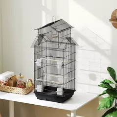 PawHut Metal Bird Cage with Plastic Swing, Perch, Food Container, Tray, Handle, for Finches, Canaries, 43 x 32.5 x 104cm - 8