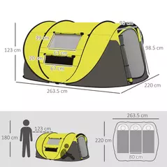 Outsunny 4 Person Pop-up Camping Tent Family Tent with Ground Sheet, 4 Windows and Portable Carry Bag for Beach Outdoor Trip, Yellow - 3