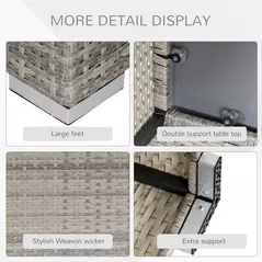 Outsunny Square PE Wicker Rattan Table, with Glass Top - Light Grey - 5