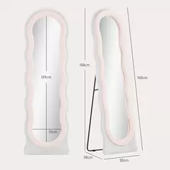 HOMCOM Wavy Velvet-Feel Full Length Mirror - Pink - 3