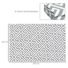 Outsunny Outdoor Rug Reversible Mat Plastic Straw Rug Portable RV Camping Mat for Garden Picnic Indoor, 152x243cm, Light Grey - 3