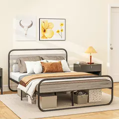 HOMCOM King Size Steel Industrial Bed Frame - Black - 9