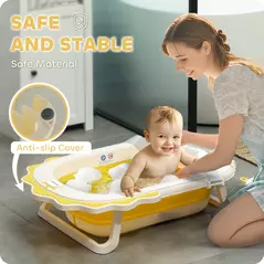 AIYAPLAY Foldable Baby Bath Tub Set with Bath Cushion, Wash Basin, Non-Slip Stand, Bottom, Yellow - 6