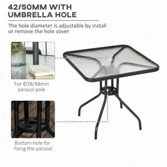 Outsunny Square Garden Dining Table with Tempered Glass Top & Umbrella Hole, 76 x 76 cm - 4