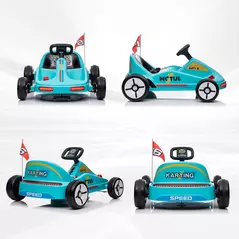 AIYAPLAY 6V Electric Go Kart for Kids with Music, Light, Horn, for 3-5 Years, Blue - 8