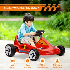 AIYAPLAY 6V Electric Go Kart for Kids with Music, Light, Horn, for 3-5 Years, Red - 7