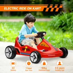 AIYAPLAY 6V Electric Go Kart for Kids with Music, Light, Horn, for 3-5 Years, Red - 7