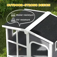 PawHut Wooden Dog Kennel with Removable Floor, Asphalt and Openable Roof, Giant Window for Large Dogs, Charcoal Grey - 7