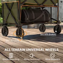 Outsunny Double Decker Folding Festival Trolley on Wheels, 200KG & 350L Capacity Collapsible Wagon Festival Trolley Cart with 134cm Extended for Camping Sports Shopping Garden and Beach, Grey - 5