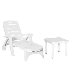 Outsunny 2pcs Garden Furniture Set Outdoor Furniture Set Dining Table, 1 Lounge Chair and 1 Garden Side Table White - 1