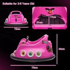 AIYAPLAY Angry Bird Licensed Waltzer Car, 12V Kids Bumper Car w/ Joysticks, Remote, Music LED Lights, Pink - 3