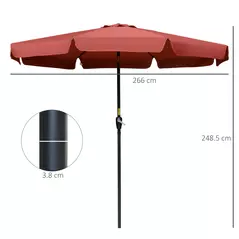 Outsunny 2.7m Patio Parasol Garden Umbrellas Outdoor Sun Shade Table Umbrella with Tilt, Crank, 8 Ribs, Ruffles, Wine Red - 3
