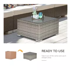 Outsunny Square PE Wicker Rattan Table, with Glass Top - Light Grey - 4