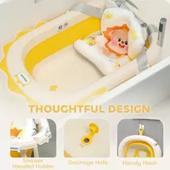 AIYAPLAY Foldable Baby Bath Tub Set with Bath Cushion, Wash Basin, Non-Slip Stand, Bottom, Yellow - 7