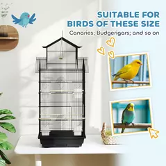 PawHut Metal Bird Cage with Plastic Swing, Perch, Food Container, Tray, Handle, for Finches, Canaries, 43 x 32.5 x 104cm - 7