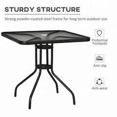Outsunny Square Garden Dining Table with Tempered Glass Top & Umbrella Hole, 76 x 76 cm - 6
