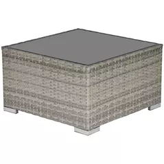 Outsunny Square PE Wicker Rattan Table, with Glass Top - Light Grey - 1