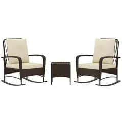Outsunny Three-Piece Rocking Chair Rattan Bistro Set - Brown - 1