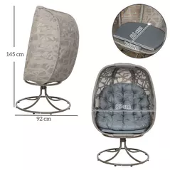 Outsunny Swivel Egg Chair with Cushions, Foldable Basket Seat and Metal Frame, Indoor Outdoor Lounge Chair for Balcony, Patio and Living Room, Grey - 3